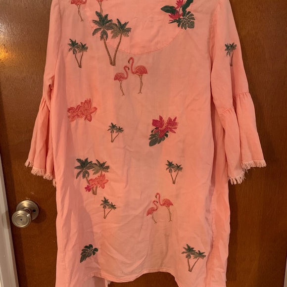 Flamingo Embroidered Chambray Kimono - Picture 5 of 5